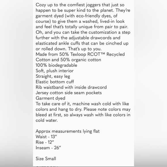 Girlfriend Collective 50/50 Classic Joggers in Ecru Size Small - Picture 7 of 7